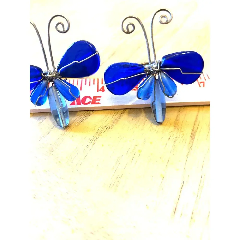 2 Vintage Butterfly Napkin Rings Blue Glass Gems Dragonfly Artsy Boho Pier 1?